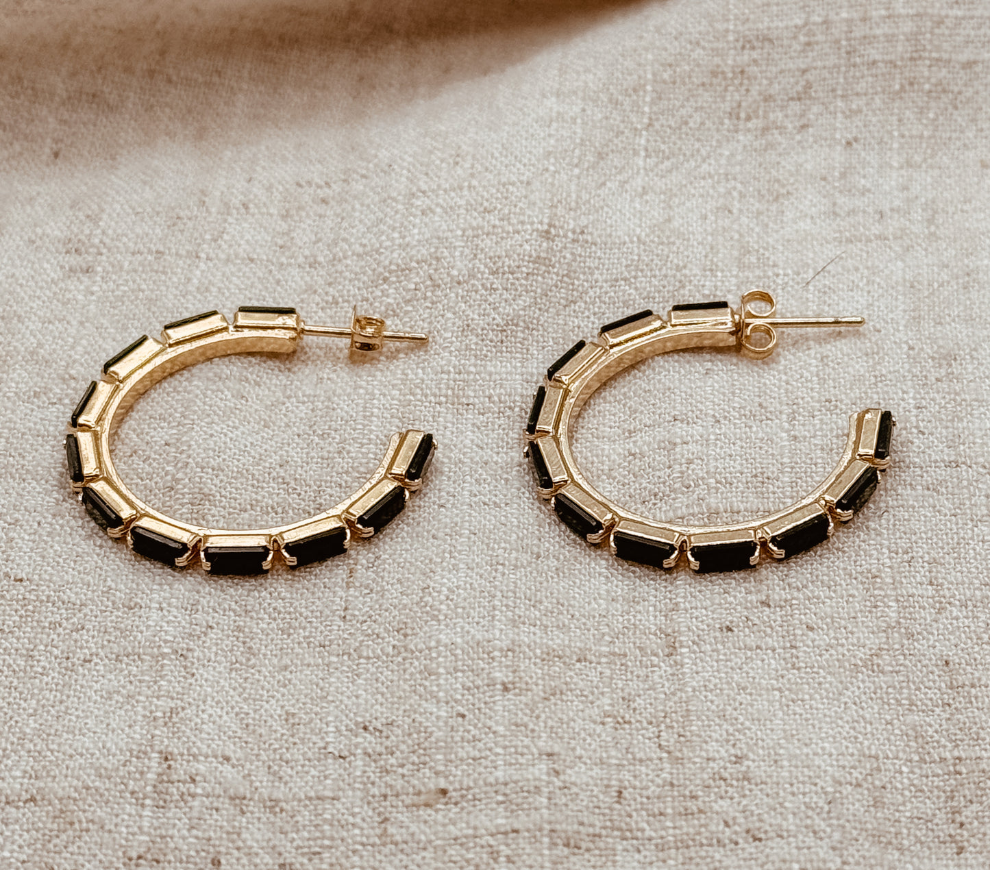 Black Baguette Hoop Earrings