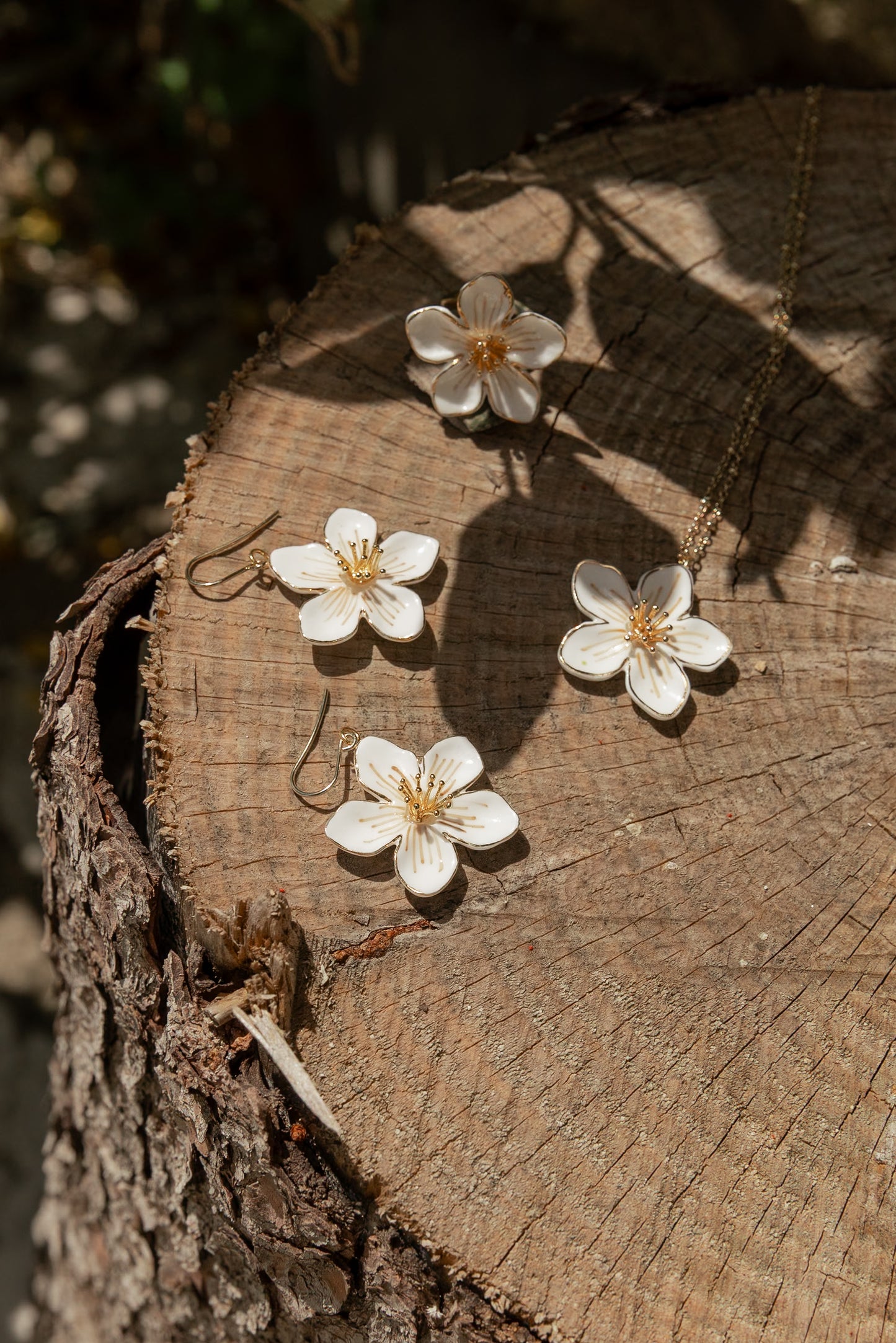 White Flower Drop Earrings