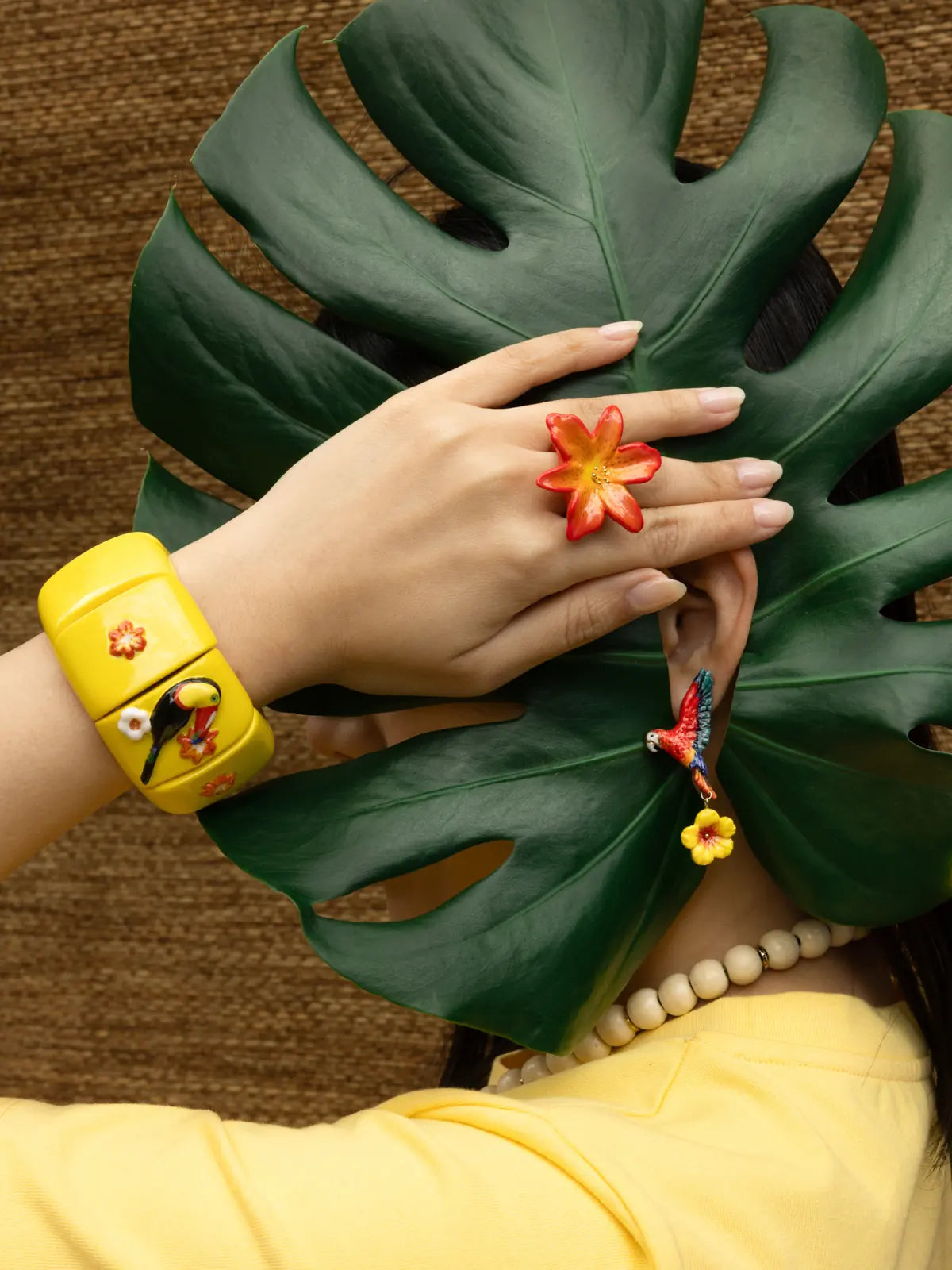 Macaw & Yellow Hibiscus Earrings