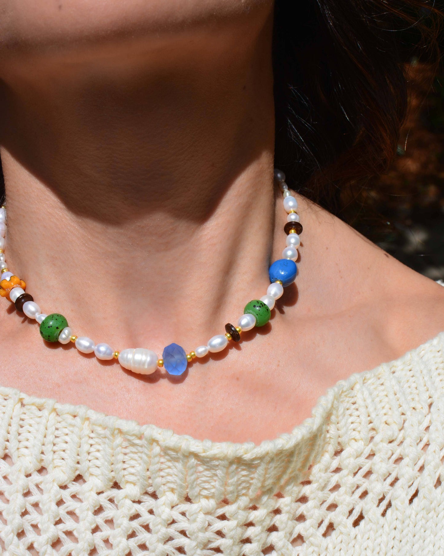 Blue Poppy Bead Necklace