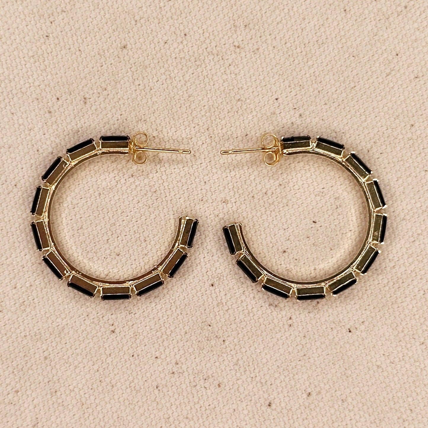 Black Baguette Hoop Earrings