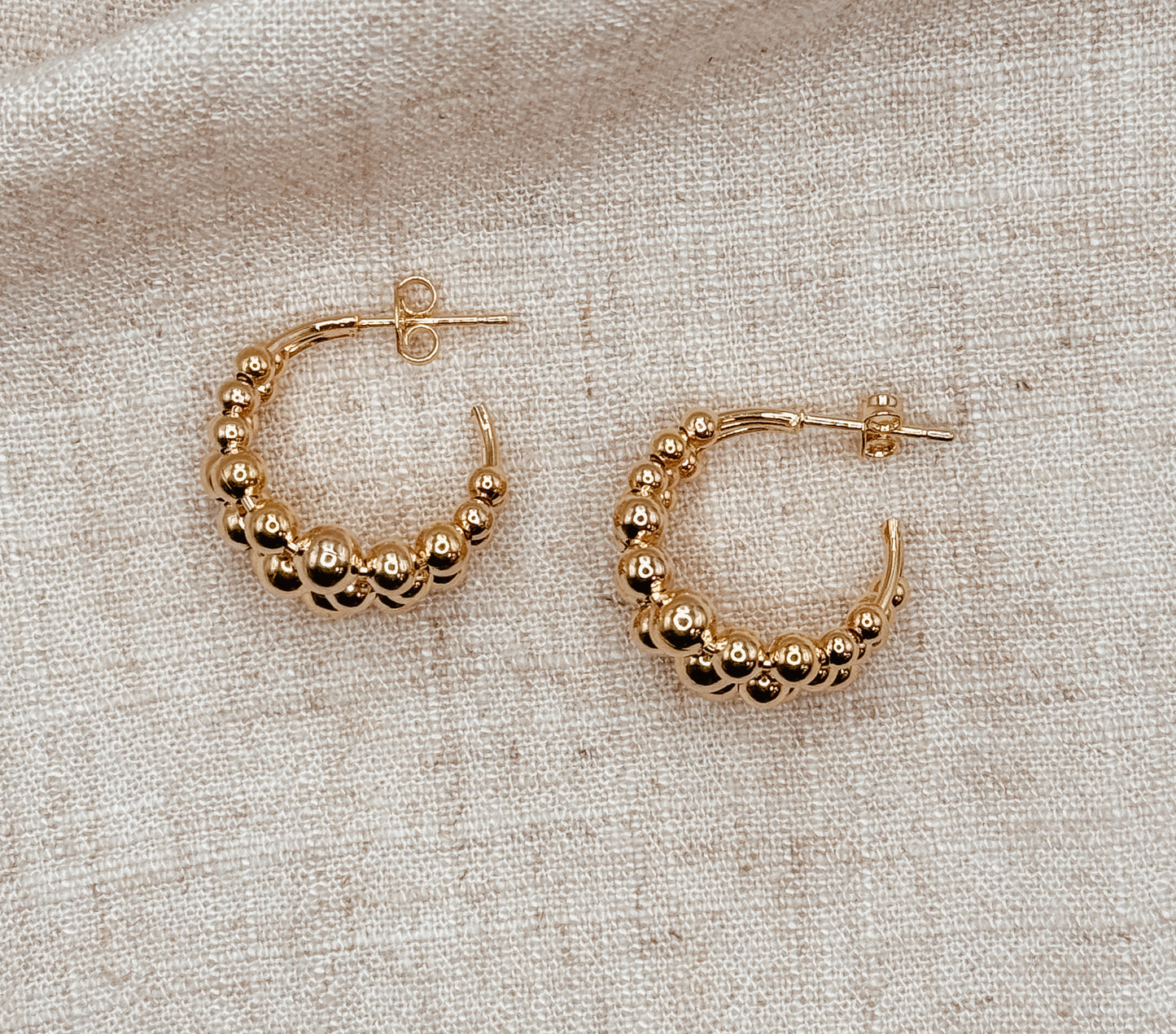 Triple Line Beaded C Hoop Earrings