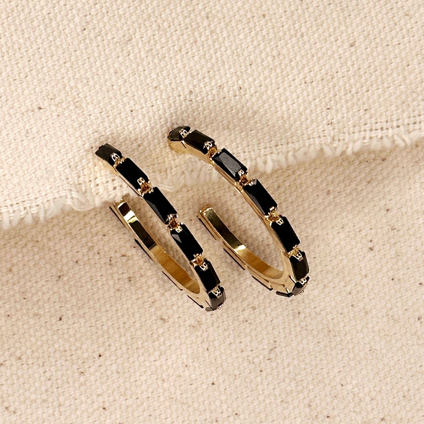 Black Baguette Hoop Earrings