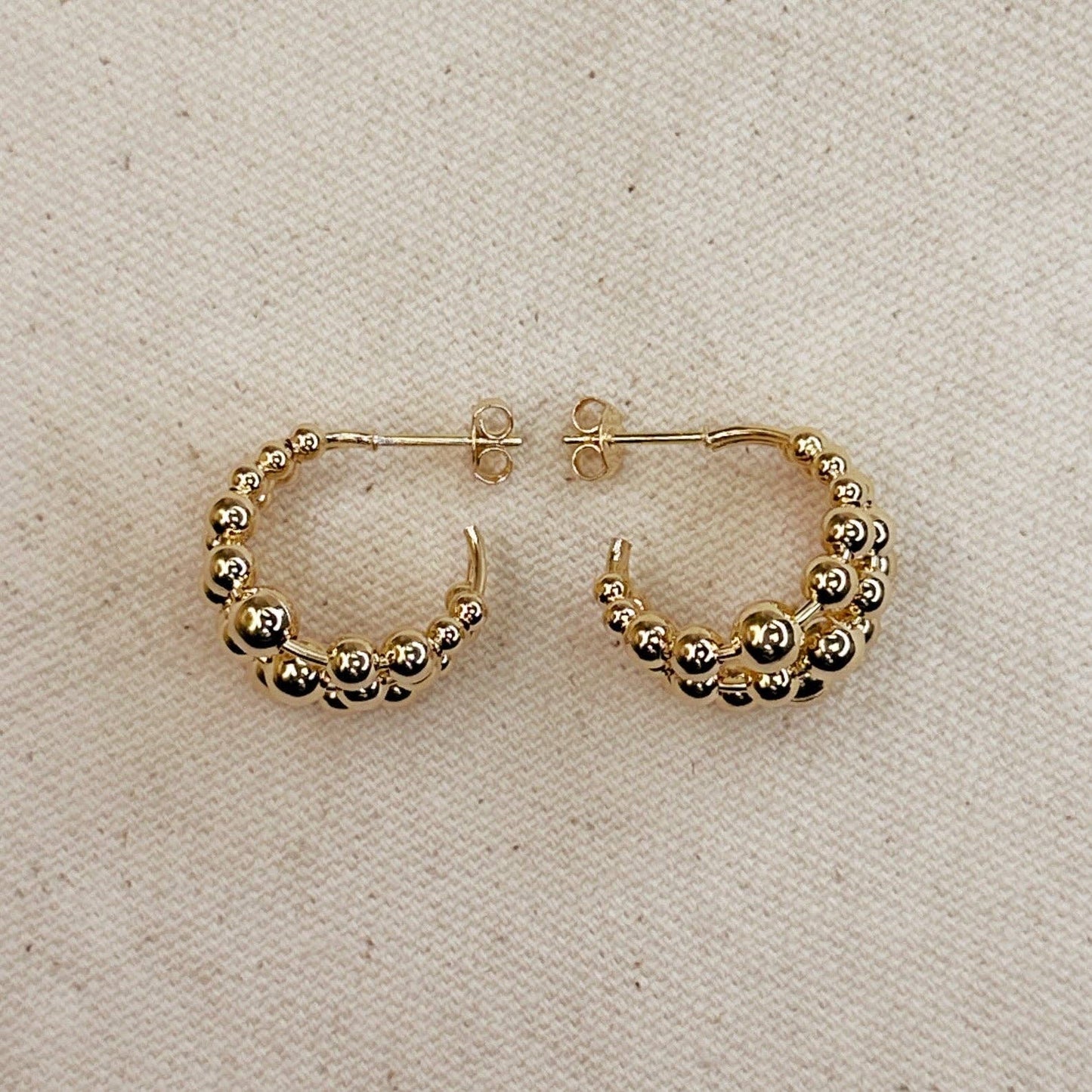 Triple Line Beaded C Hoop Earrings