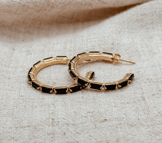 Black Baguette Hoop Earrings