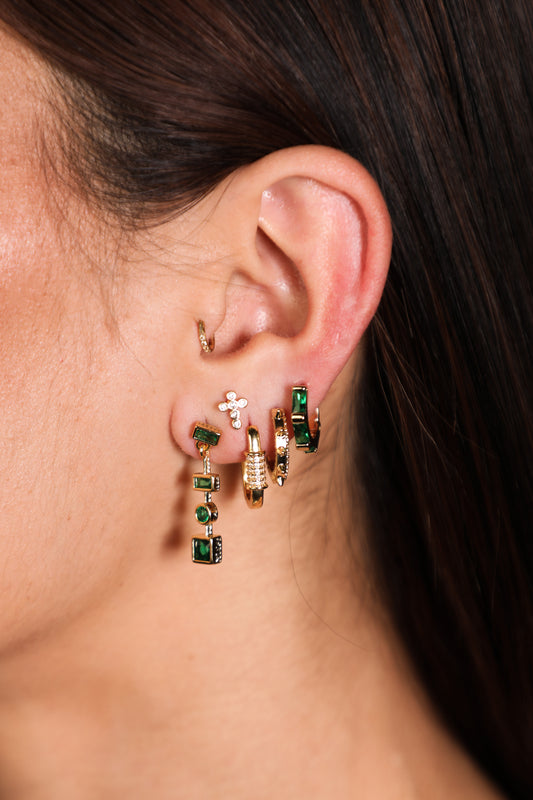 Emerald Trio Baguette Huggies