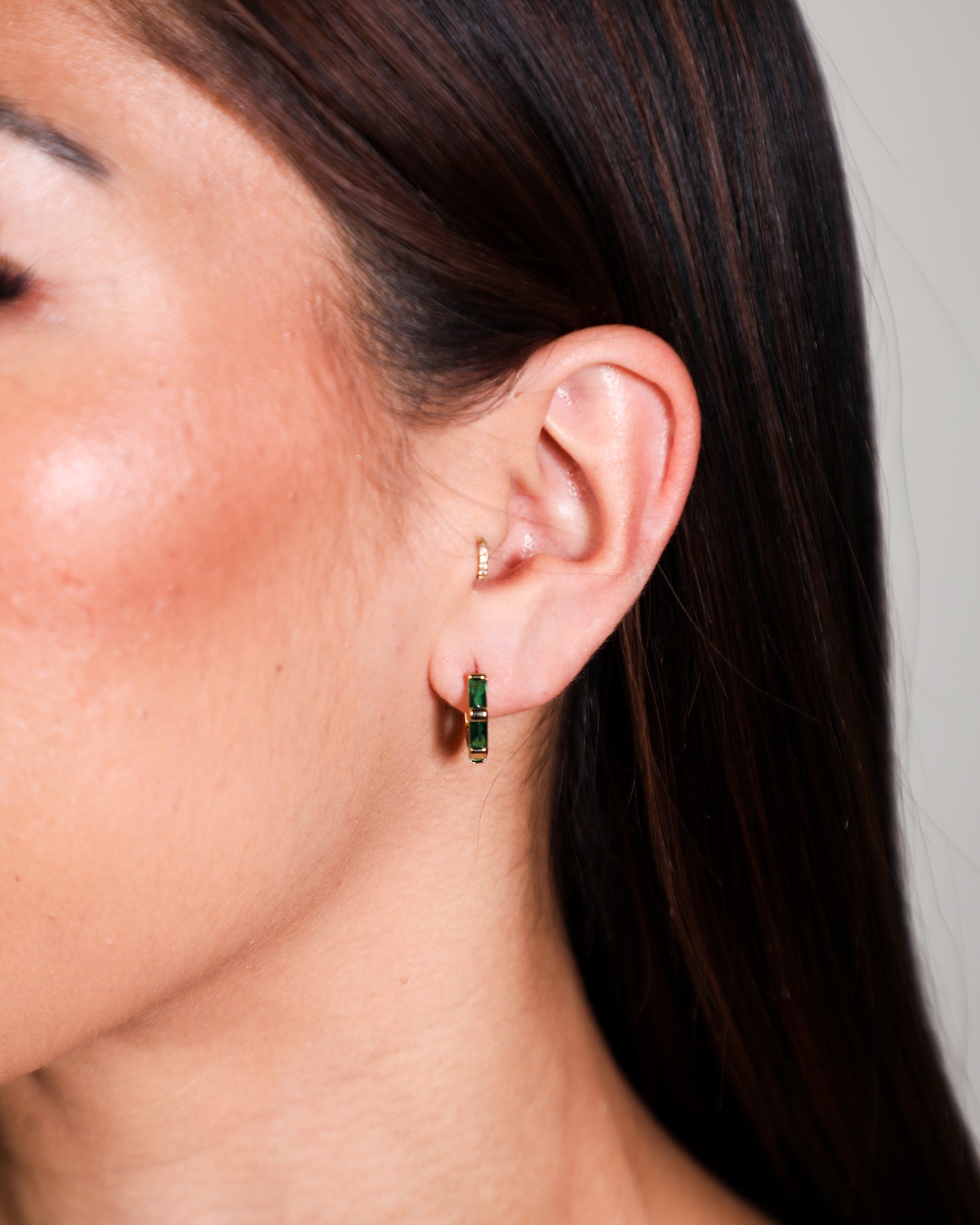 Emerald Trio Baguette Huggies