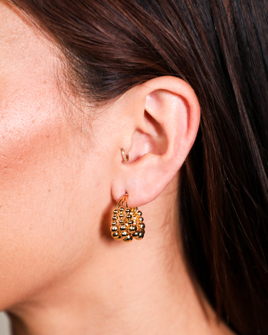 Triple Line Beaded C Hoop Earrings