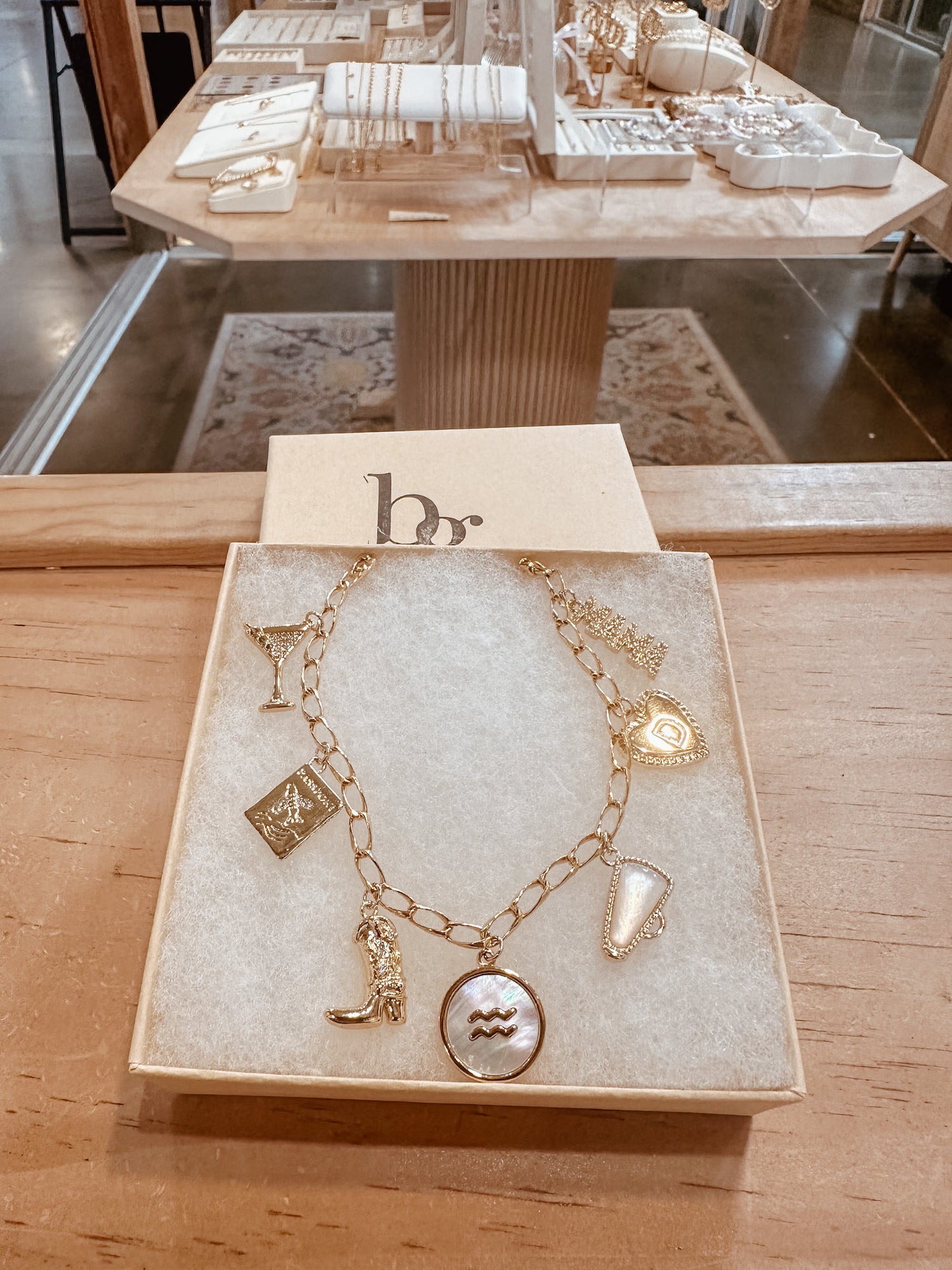 Personalized charm necklace gift box from Balboa Gold — custom built charm necklace for birthdays and bridesmaids