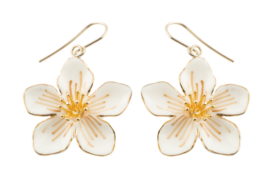 White Flower Drop Earrings