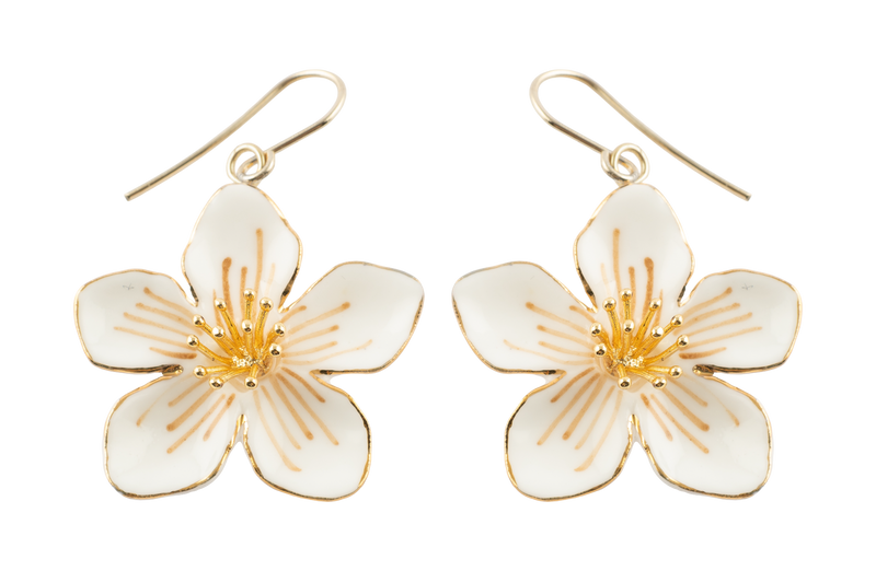 White Flower Drop Earrings