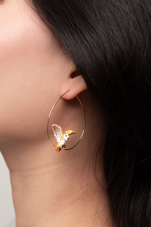 Owl in Flight Hoop Earrings