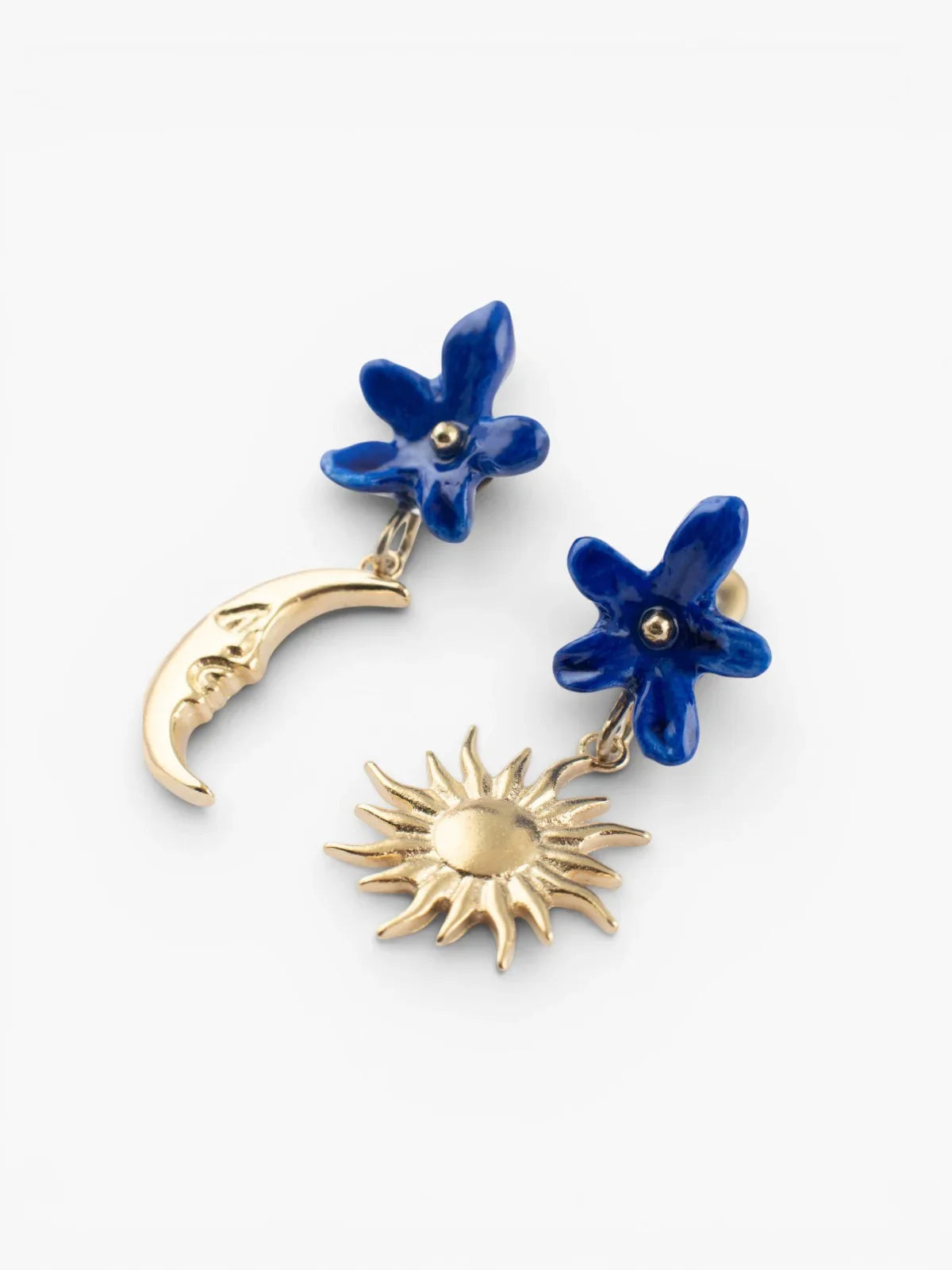 Blue Flower & Moon Earrings