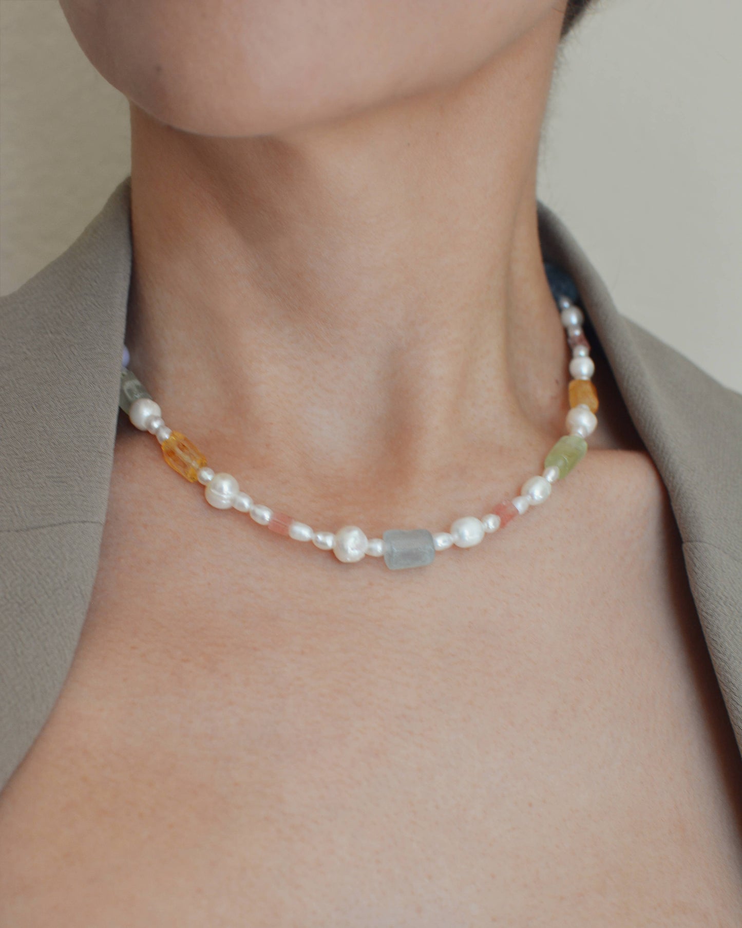 Raw Stone Pearl Necklace