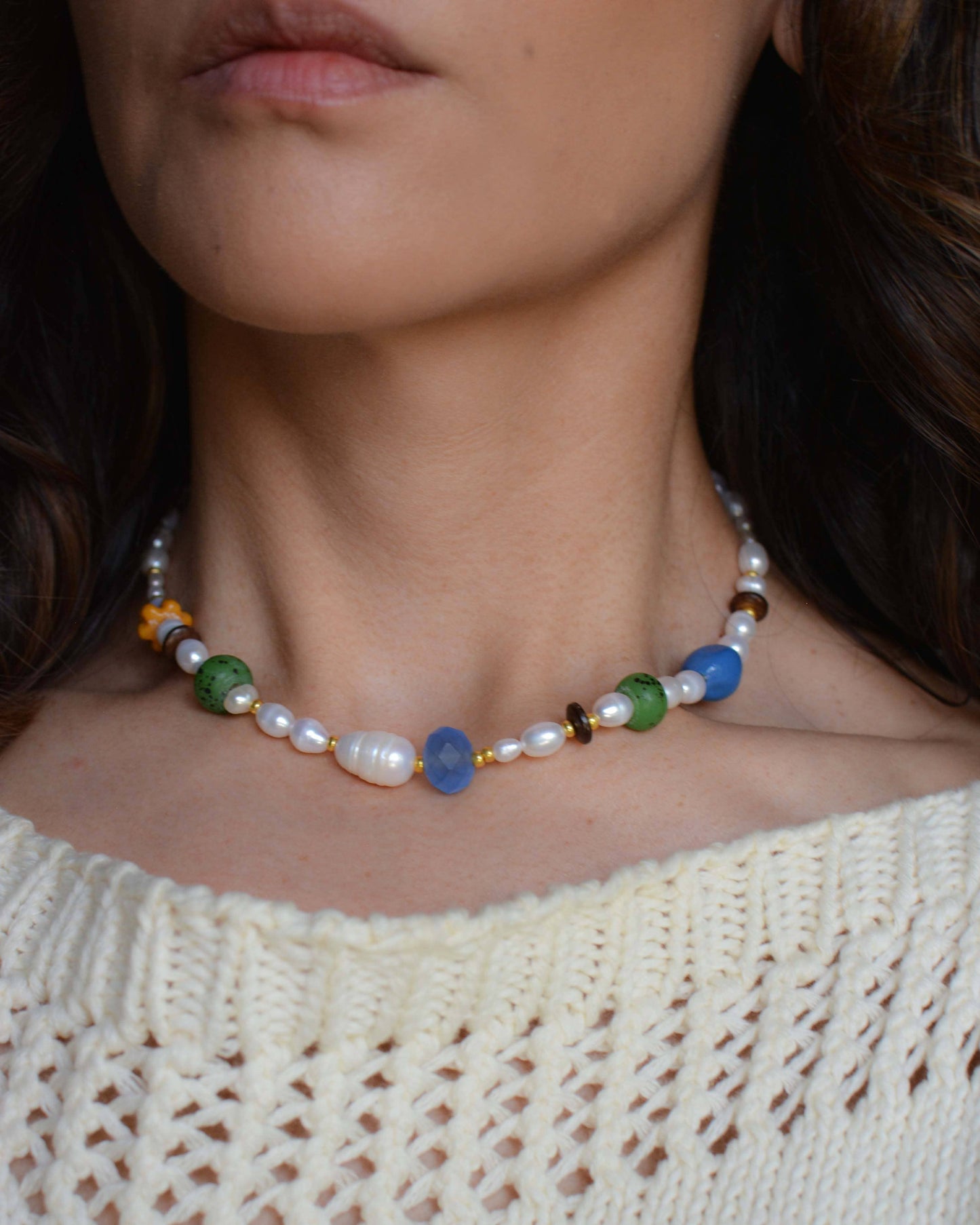 Blue Poppy Bead Necklace