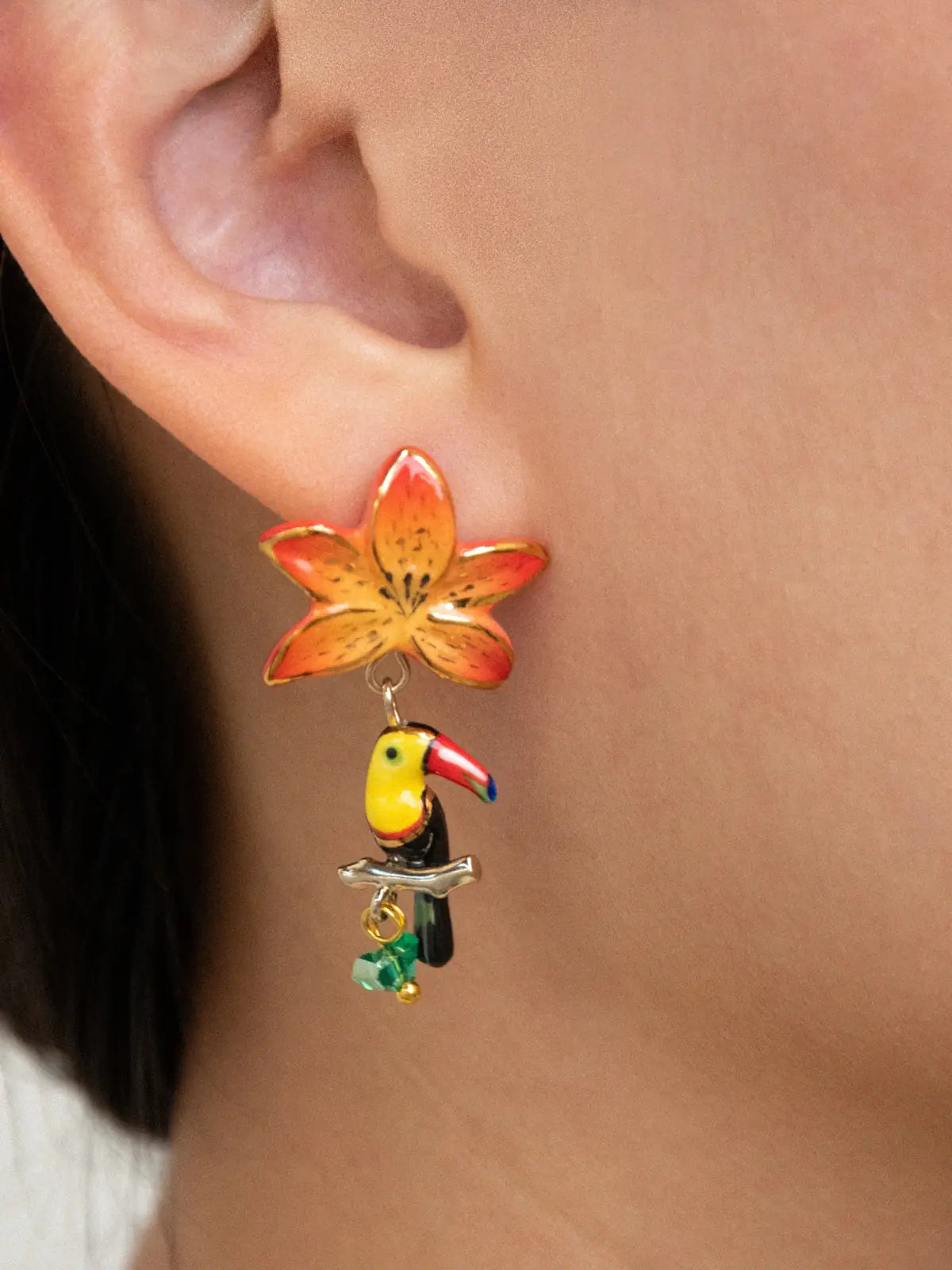 Red Lily & Toucan Earrings