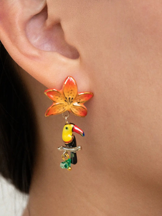 Red Lily & Toucan Earrings