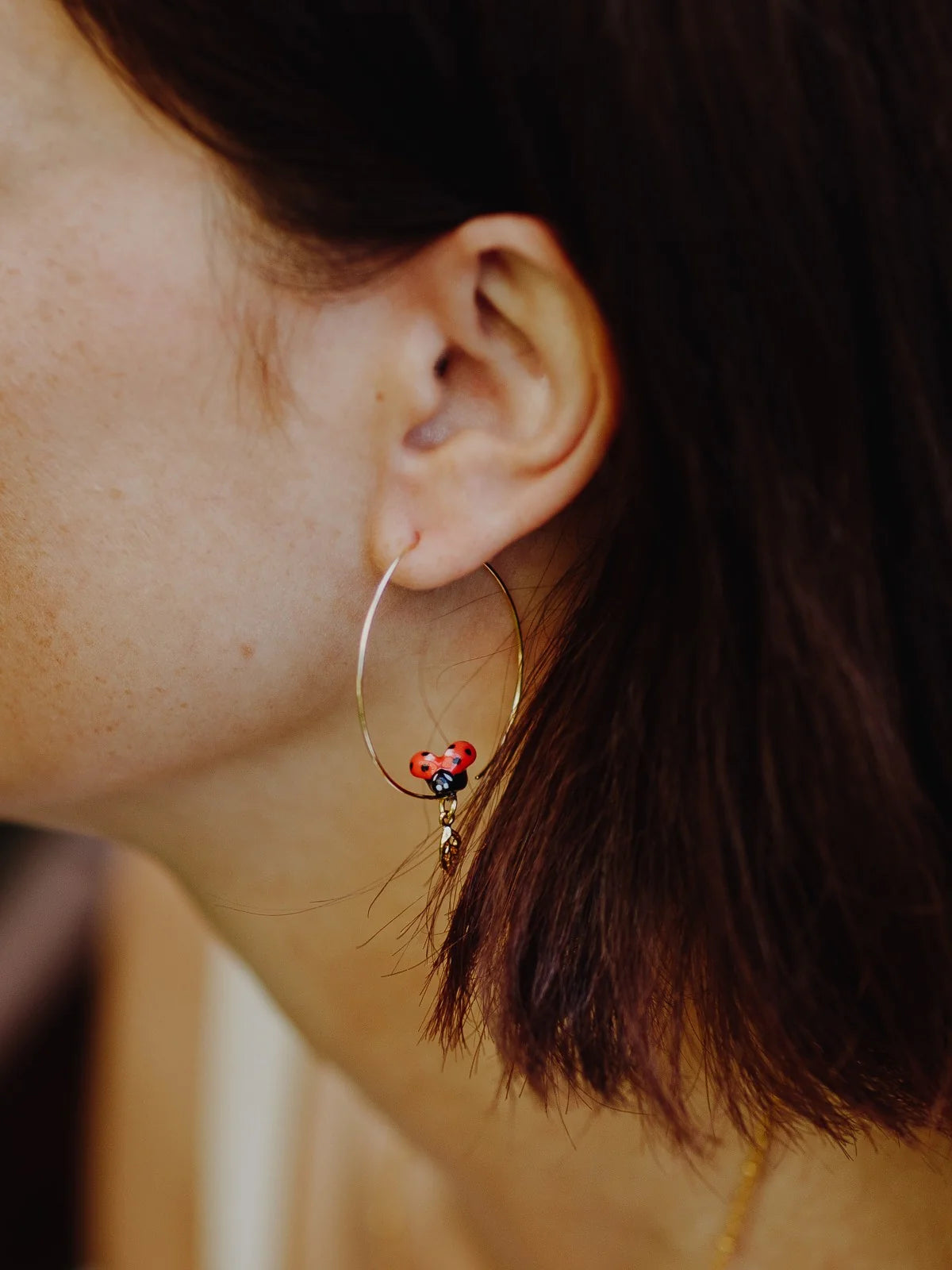 Ladybug & Leaf Hoop Earrings