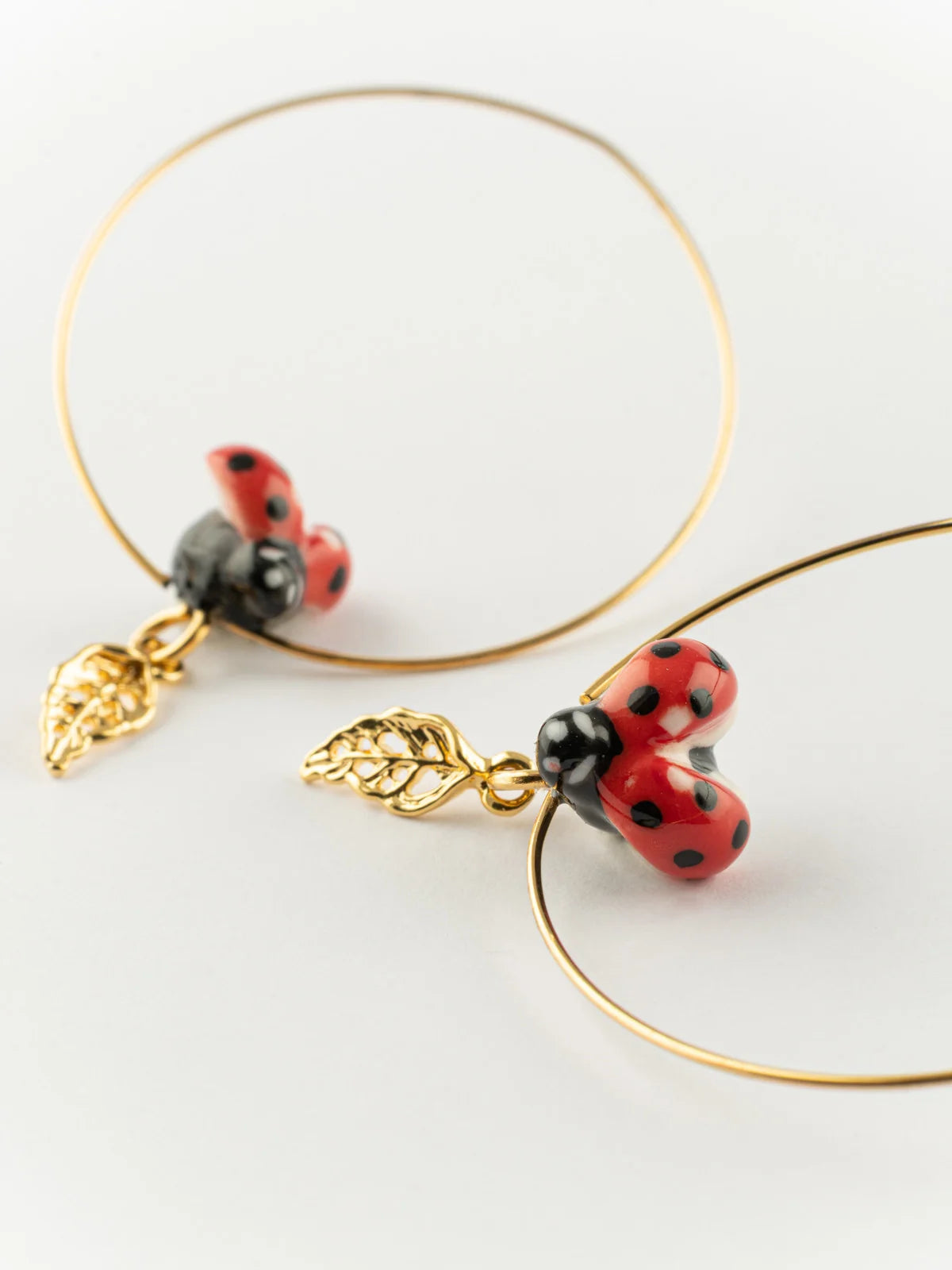 Ladybug & Leaf Hoop Earrings