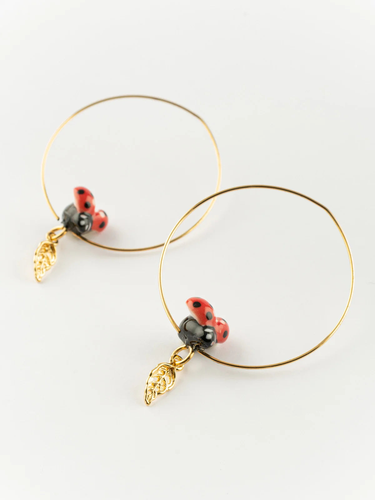 Ladybug & Leaf Hoop Earrings