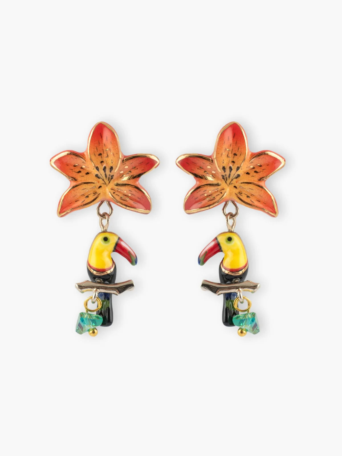 Red Lily & Toucan Earrings