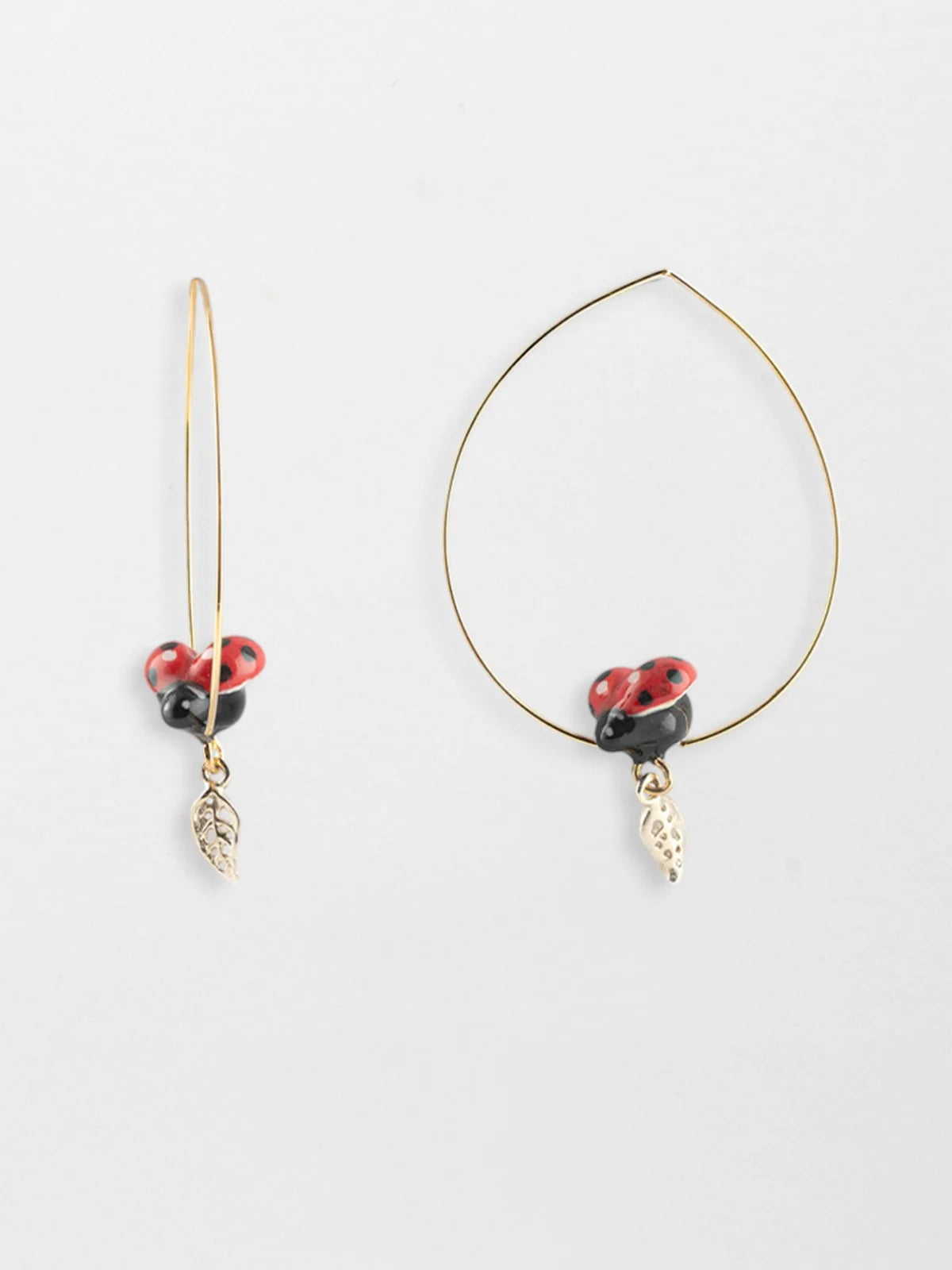 Ladybug & Leaf Hoop Earrings