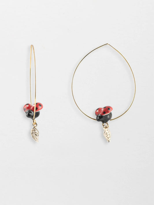 Ladybug & Leaf Hoop Earrings