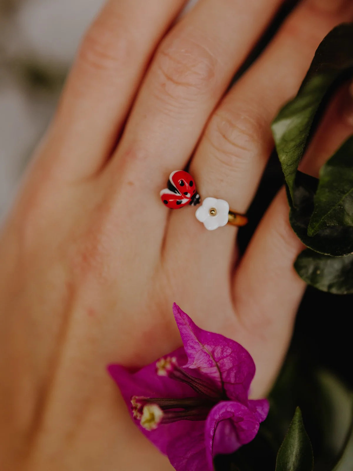 Ladybug & Flower Ring
