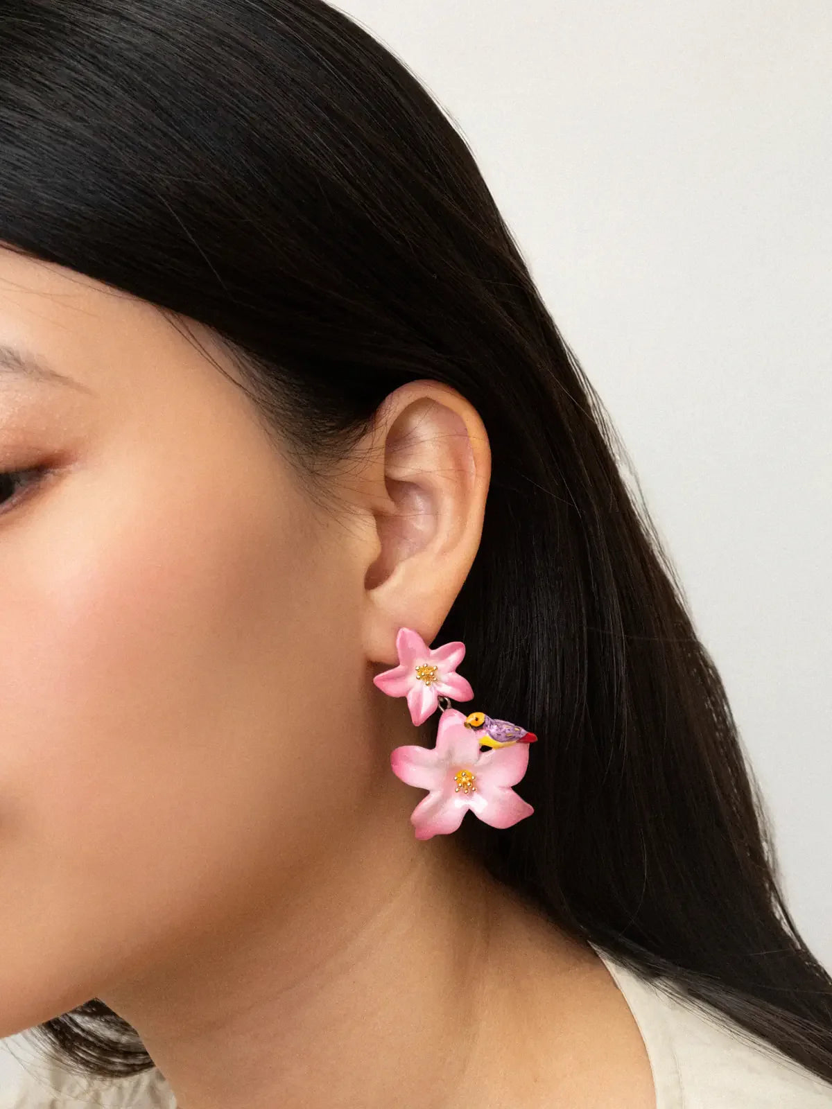 Double Pink Lily Drop Earrings