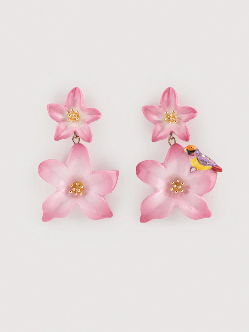 Double Pink Lily Drop Earrings